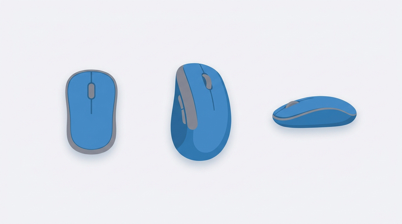 Generic illustration of three blue mouse shapes, not photographs of the reviewed models