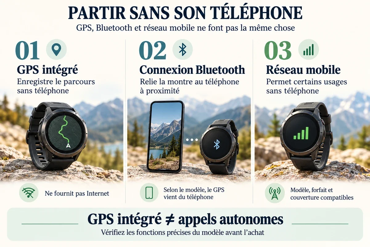 Différences entre GPS intégré, connexion Bluetooth et réseau mobile sur une montre connectée