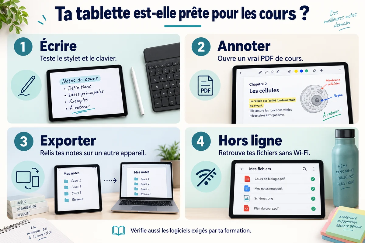 Quatre tests pour prendre ses cours sur tablette avec le stylet, les PDF, l’export et le mode hors ligne